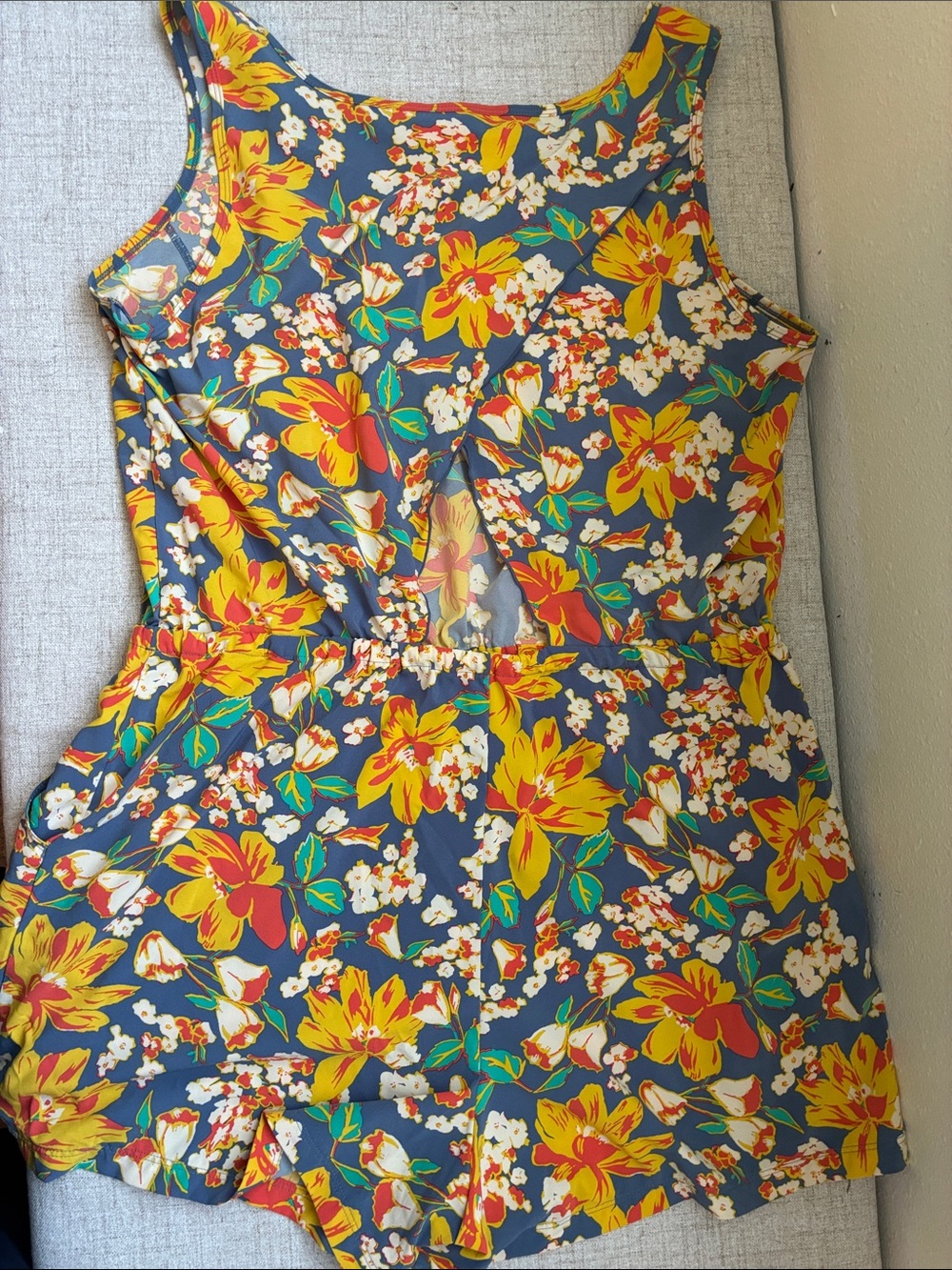 Toad&Co Blue Floral Sleeveless Tie-Waist Romper - Picture 3 of 4